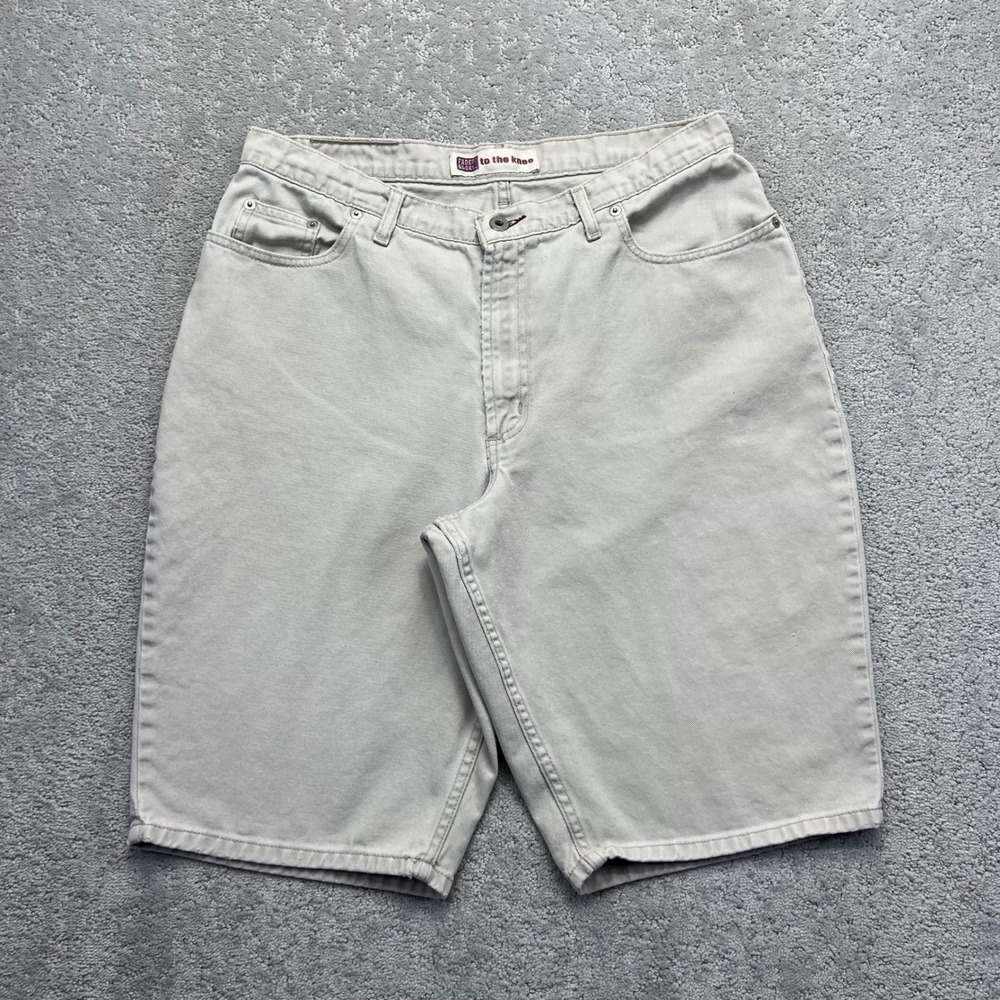 VINTAGE Y2k Faded Glory Denim Shorts Women 16 Cream Toβ The Knee Distressed